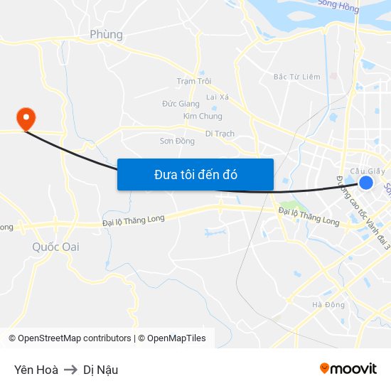 Yên Hoà to Dị Nậu map