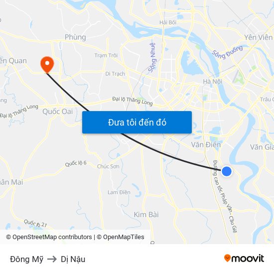 Đông Mỹ to Dị Nậu map