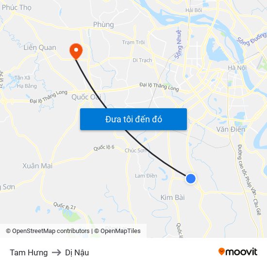 Tam Hưng to Dị Nậu map