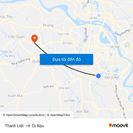 Thanh Liệt to Dị Nậu map