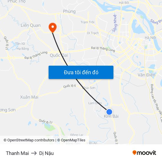 Thanh Mai to Dị Nậu map