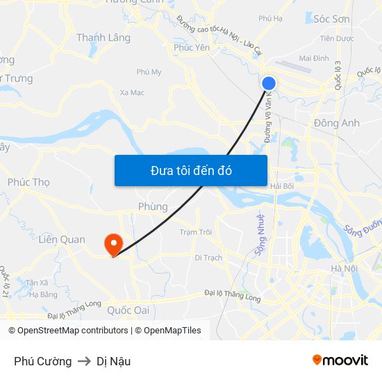 Phú Cường to Dị Nậu map