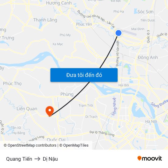 Quang Tiến to Dị Nậu map