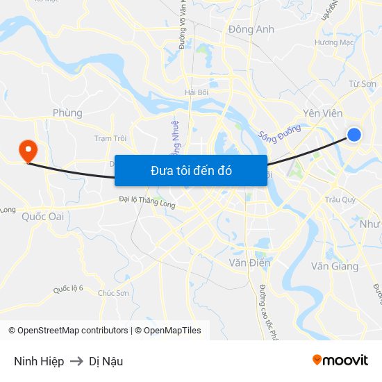 Ninh Hiệp to Dị Nậu map