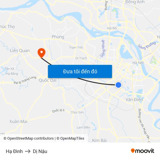 Hạ Đình to Dị Nậu map