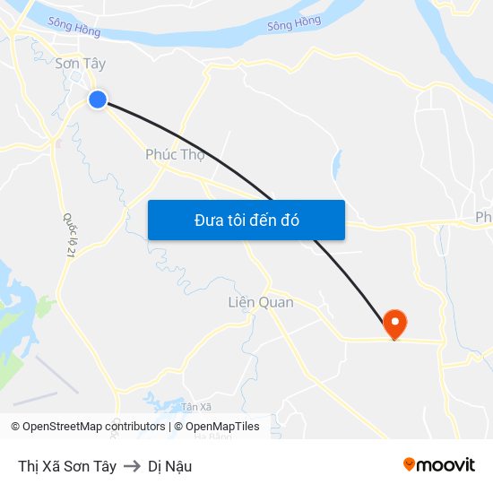 Thị Xã Sơn Tây to Dị Nậu map