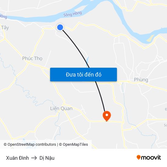 Xuân Đình to Dị Nậu map