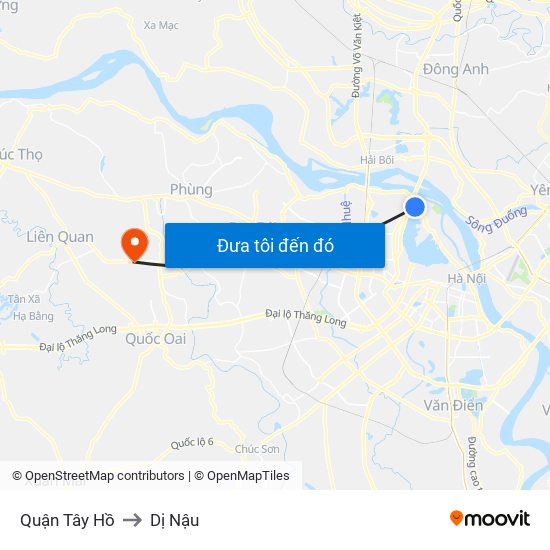 Quận Tây Hồ to Dị Nậu map