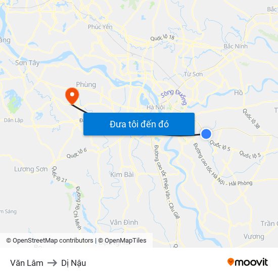 Văn Lâm to Dị Nậu map