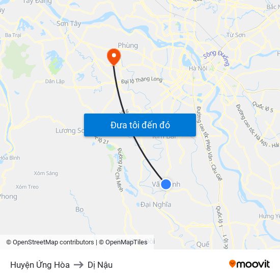 Huyện Ứng Hòa to Dị Nậu map