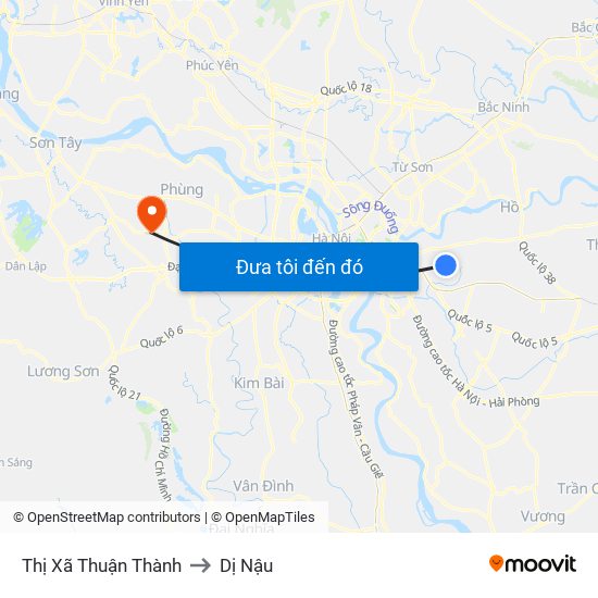Thị Xã Thuận Thành to Dị Nậu map