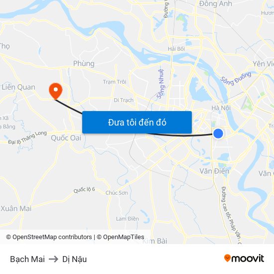 Bạch Mai to Dị Nậu map