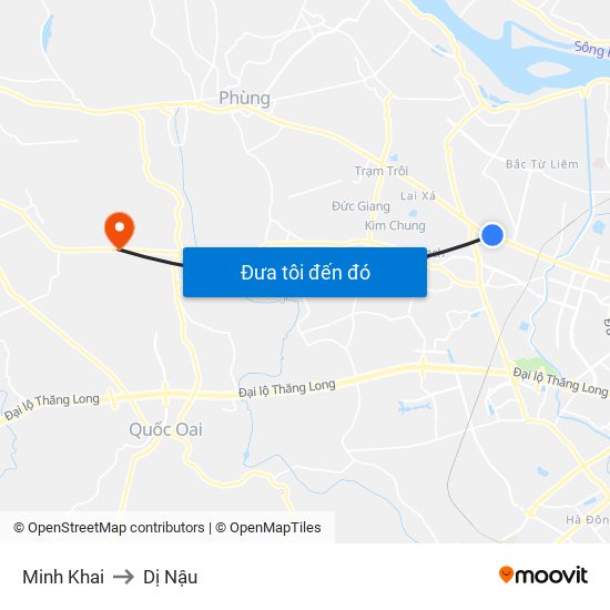 Minh Khai to Dị Nậu map