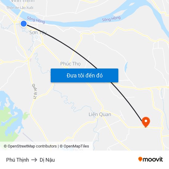 Phú Thịnh to Dị Nậu map