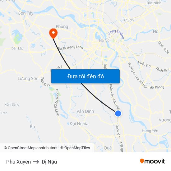 Phú Xuyên to Dị Nậu map