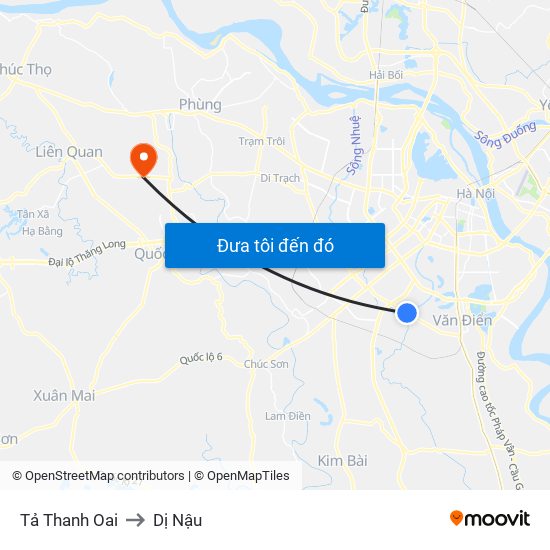 Tả Thanh Oai to Dị Nậu map