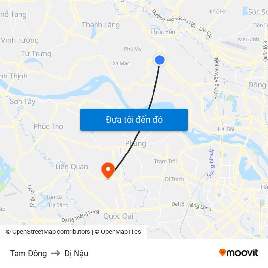 Tam Đồng to Dị Nậu map