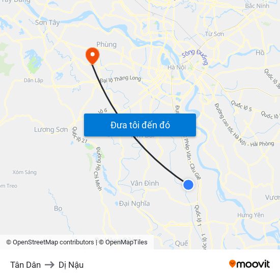 Tân Dân to Dị Nậu map