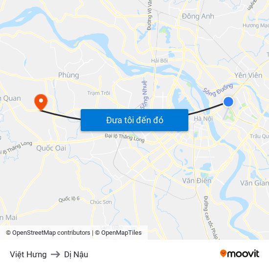 Việt Hưng to Dị Nậu map
