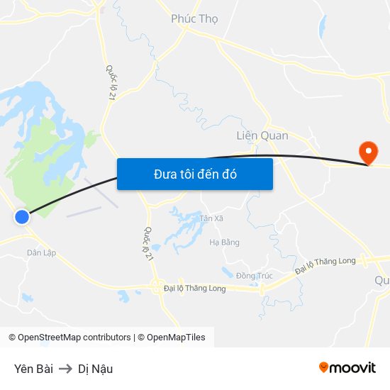 Yên Bài to Dị Nậu map