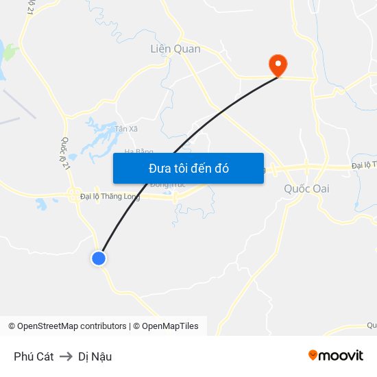 Phú Cát to Dị Nậu map