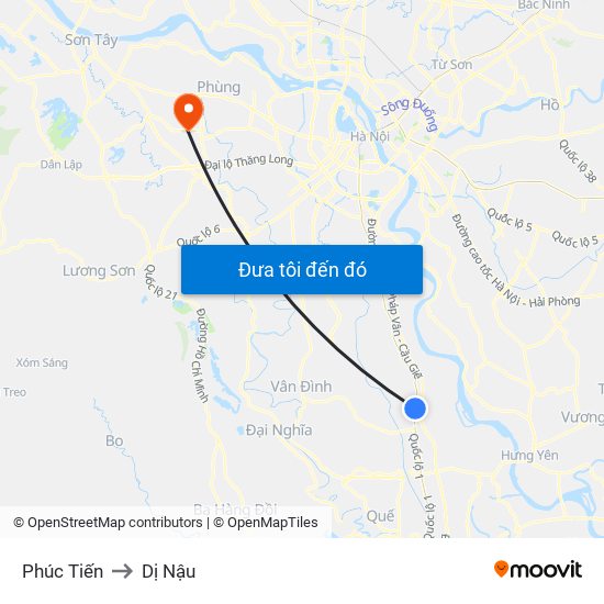 Phúc Tiến to Dị Nậu map