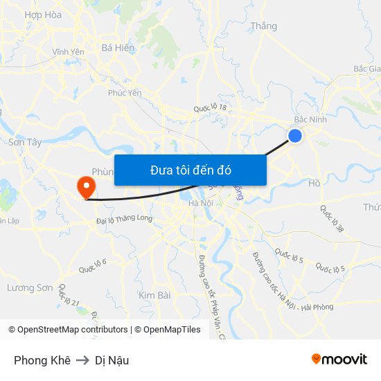 Phong Khê to Dị Nậu map