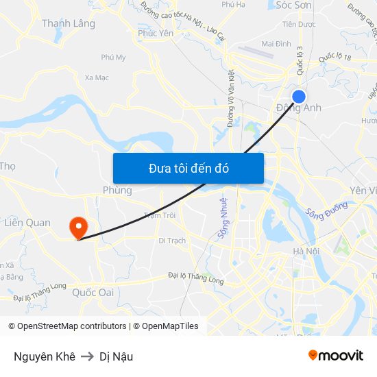 Nguyên Khê to Dị Nậu map