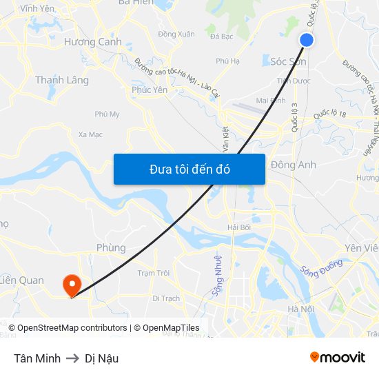 Tân Minh to Dị Nậu map