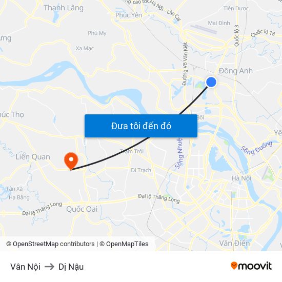 Vân Nội to Dị Nậu map