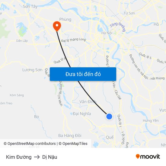 Kim Đường to Dị Nậu map