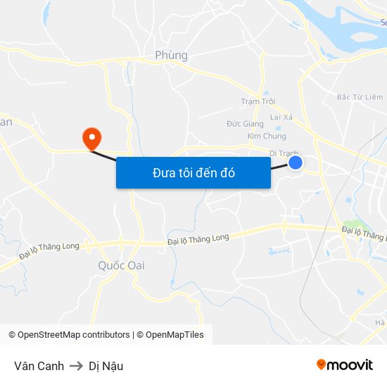 Vân Canh to Dị Nậu map