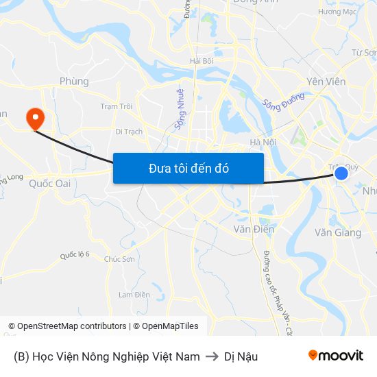(B) Học Viện Nông Nghiệp Việt Nam to Dị Nậu map