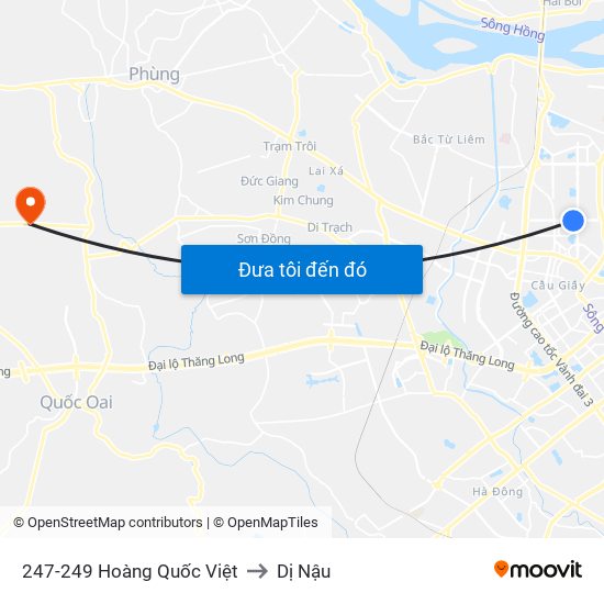 247-249 Hoàng Quốc Việt to Dị Nậu map