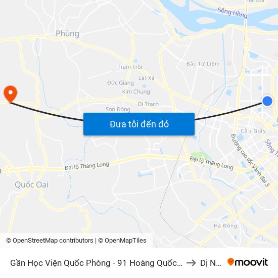 Gần Học Viện Quốc Phòng - 91 Hoàng Quốc Việt to Dị Nậu map