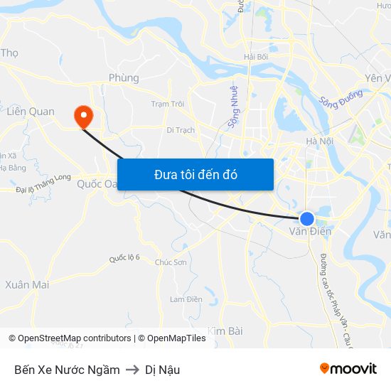 Bến Xe Nước Ngầm to Dị Nậu map