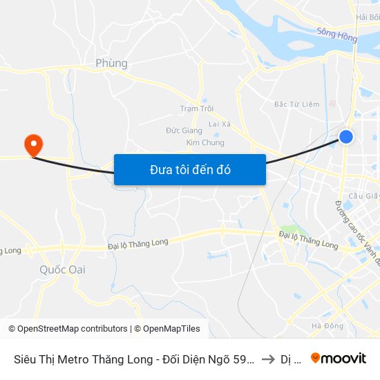 Siêu Thị Metro Thăng Long - Đối Diện Ngõ 599 Phạm Văn Đồng to Dị Nậu map