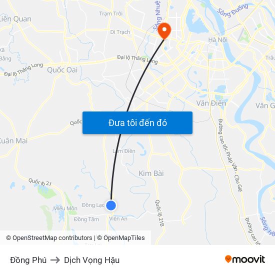 Đồng Phú to Dịch Vọng Hậu map