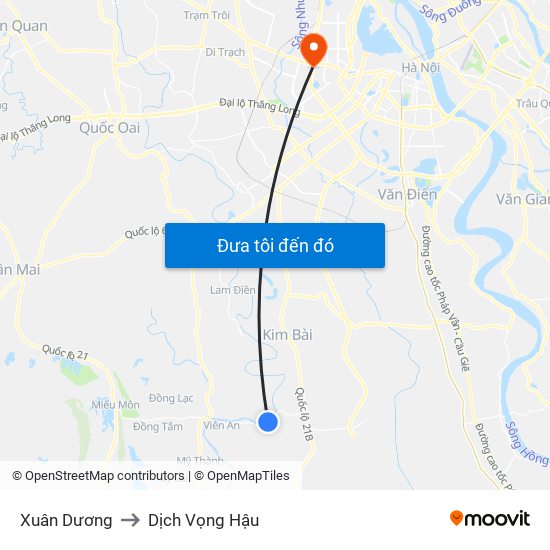 Xuân Dương to Dịch Vọng Hậu map