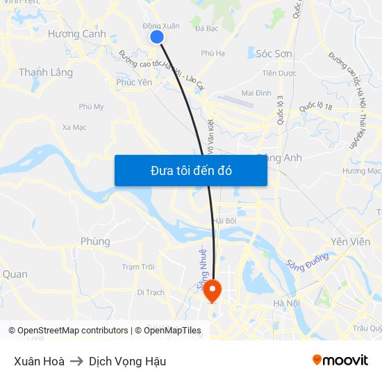 Xuân Hoà to Dịch Vọng Hậu map