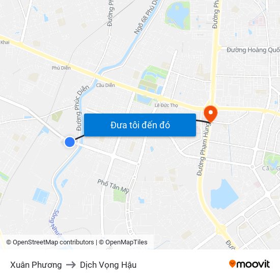 Xuân Phương to Dịch Vọng Hậu map