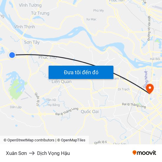 Xuân Sơn to Dịch Vọng Hậu map