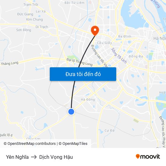 Yên Nghĩa to Dịch Vọng Hậu map