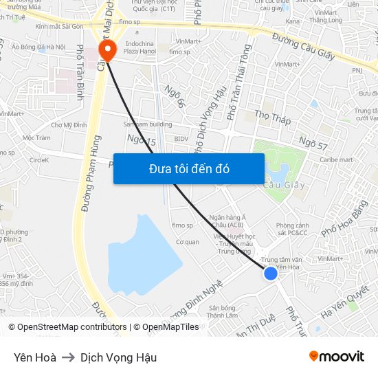 Yên Hoà to Dịch Vọng Hậu map