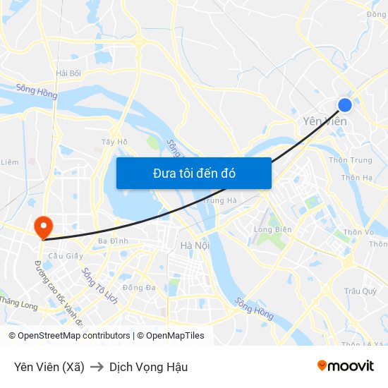 Yên Viên (Xã) to Dịch Vọng Hậu map