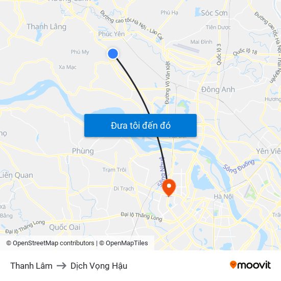 Thanh Lâm to Dịch Vọng Hậu map