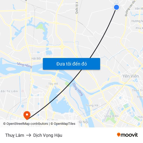 Thuỵ Lâm to Dịch Vọng Hậu map