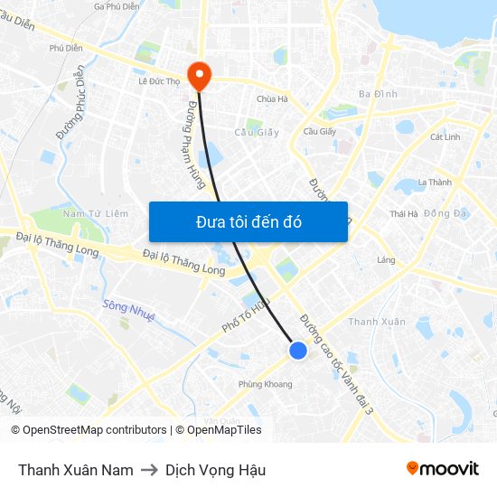 Thanh Xuân Nam to Dịch Vọng Hậu map
