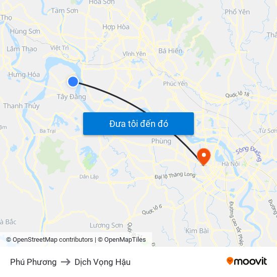 Phú Phương to Dịch Vọng Hậu map