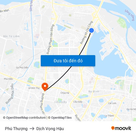 Phú Thượng to Dịch Vọng Hậu map